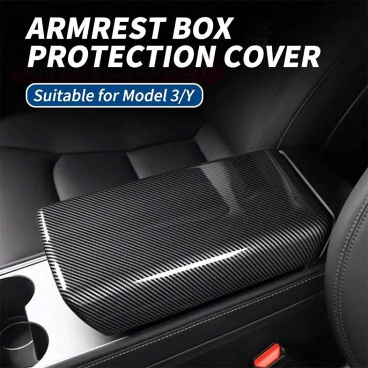 For Tesla Model 3 / Y Car Center Console Armrest Box Carbon Fiber Pattern Protective Cover - Image 3