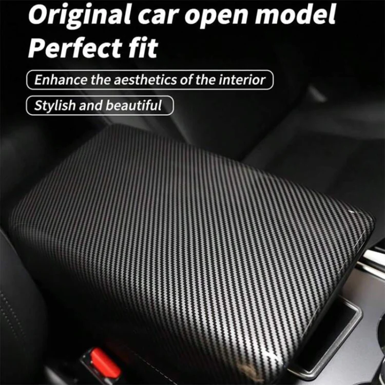 For Tesla Model 3 / Y Car Center Console Armrest Box Carbon Fiber Pattern Protective Cover - Image 4