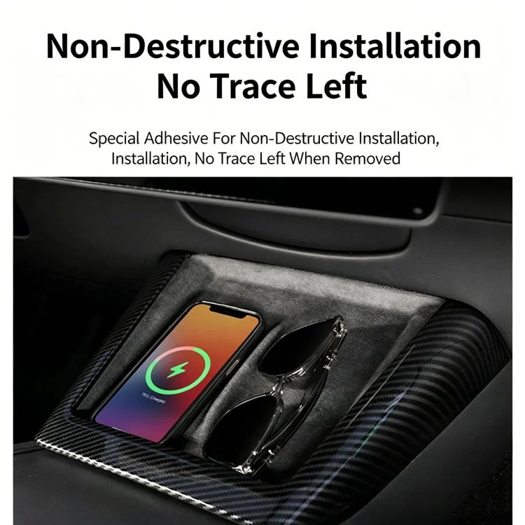 For Tesla Model 3 / Y Center Console Wireless Charger U-Shaped Decorative Protective Bezel(Matte Carbon Fiber) - Image 7