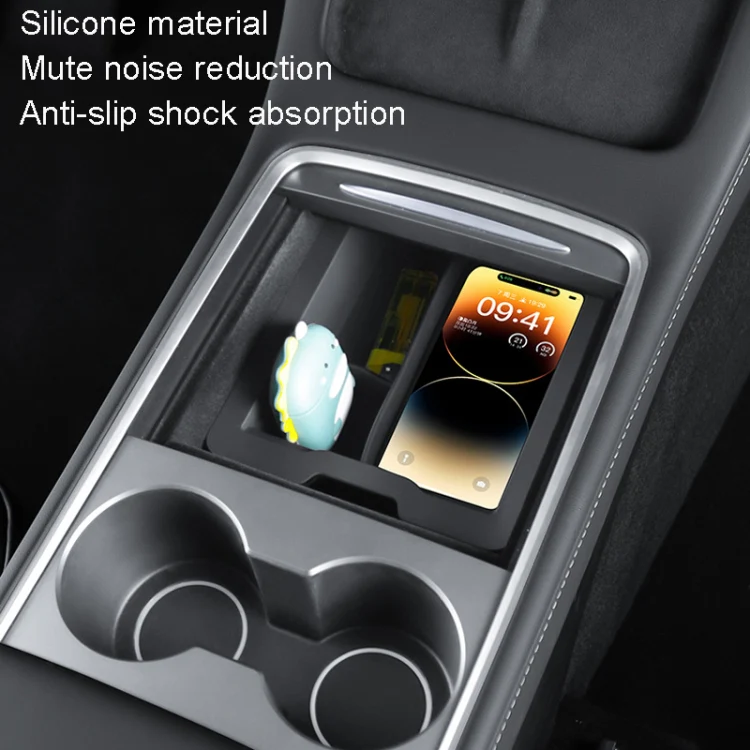 For Tesla Model 3 / Y Silicone Double Layer Storage Small Ice Box, Style: Center Front With Divider (Black) - Image 6