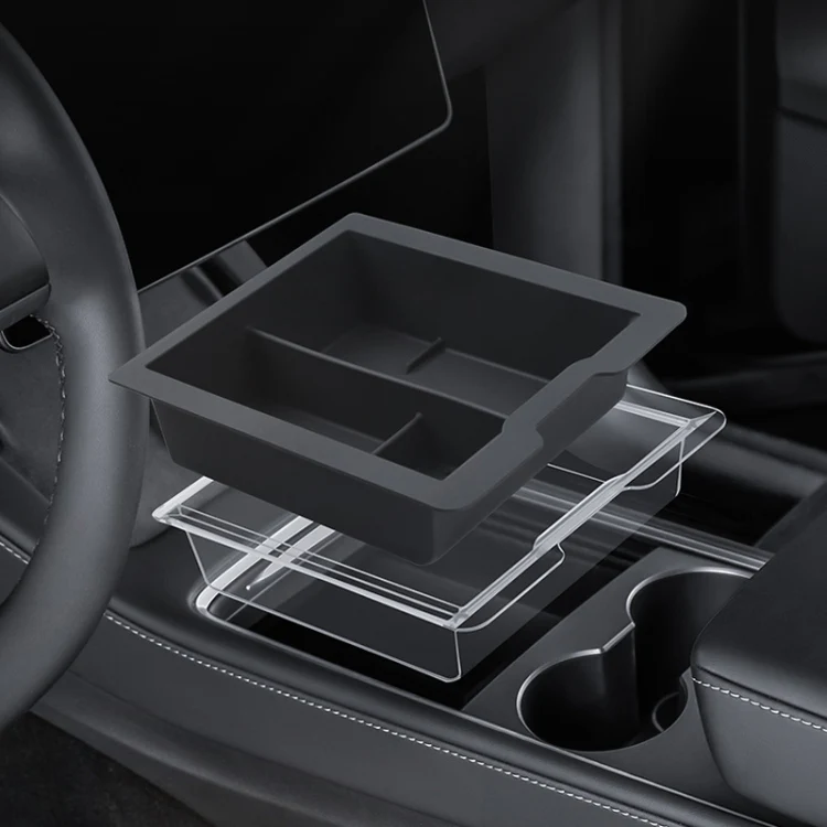 For Tesla Model 3 / Y Silicone Double Layer Storage Small Ice Box, Style: Rear Center No Separation (Black) - Image 9