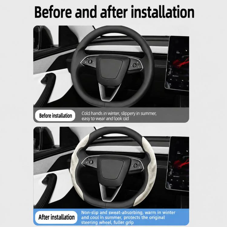 For Tesla Model Series Ultra-Thin Sweat-Wicking Steering Wheel Cover, Spec: NAPPA Black - Image 7