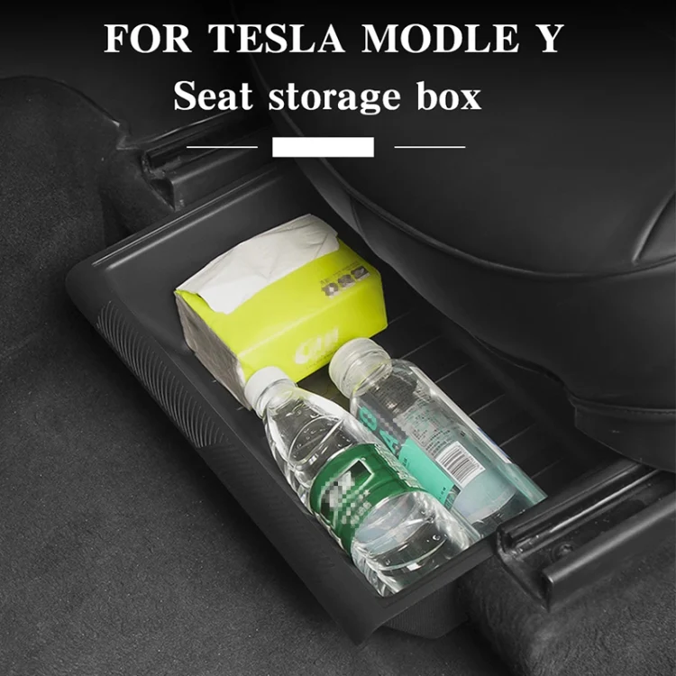For Tesla Model Y 2021-2023 TPE Storage Organizer Under Car Seat, Style:with Cover(Black) - Image 3