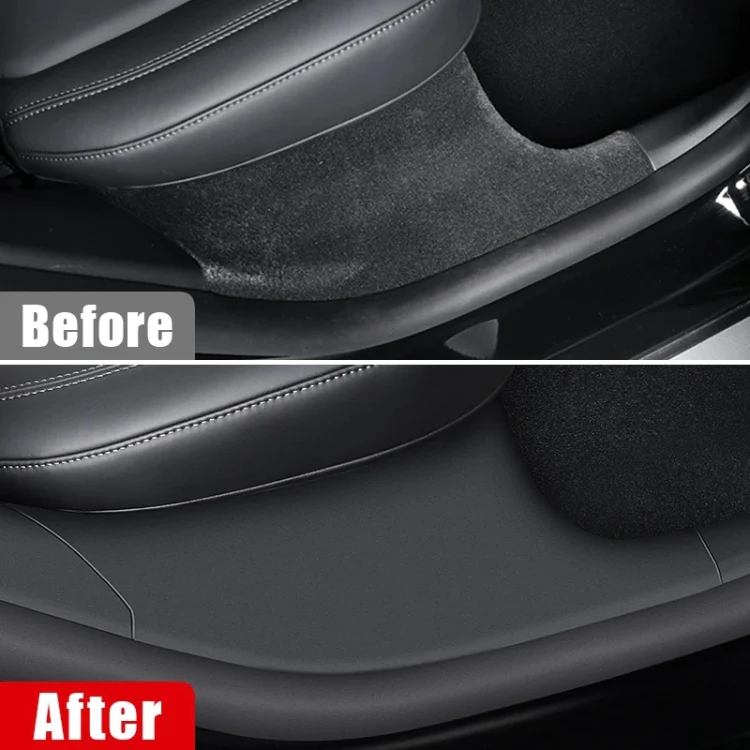 For Tesla Model Y Rear Door Built-In Sill Strip Rear Seats Anti-Kick Leather Protective Pad(Black) - Image 5