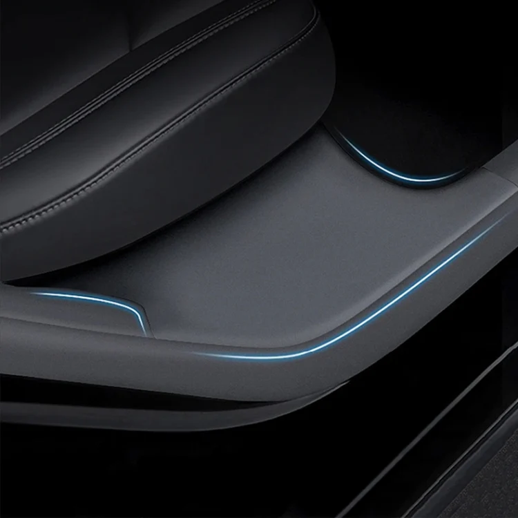 For Tesla Model Y Rear Door Built-In Sill Strip Rear Seats Anti-Kick Leather Protective Pad(Carbon Fiber) - Image 3
