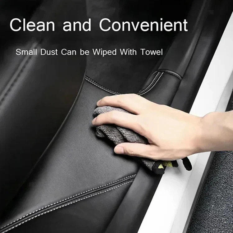 For Tesla Model Y Rear Door Built-In Sill Strip Rear Seats Anti-Kick Leather Protective Pad(Carbon Fiber) - Image 6