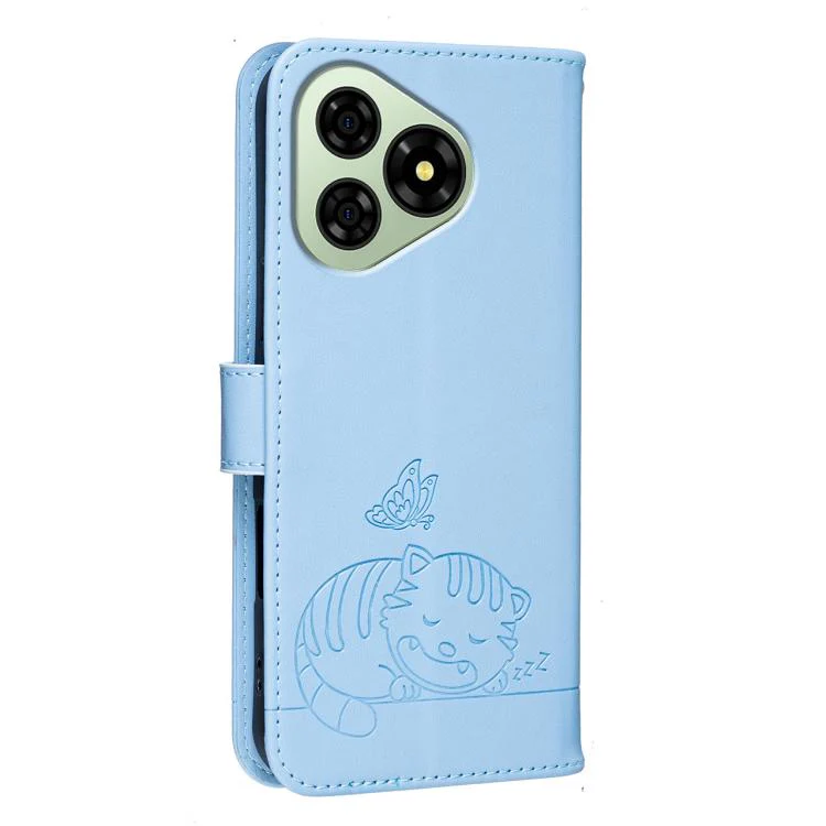 For Ulefone Note 19 Cat Butterfly Embossed RFID Vegan Leather Phone Case with Strap(Light Blue) - Image 3
