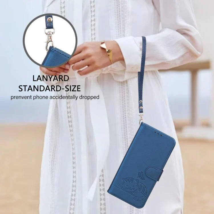 For Ulefone Note 20 Pro Cat Butterfly Embossed RFID Vegan Leather Phone Case with Strap(Dark Blue) - Image 7