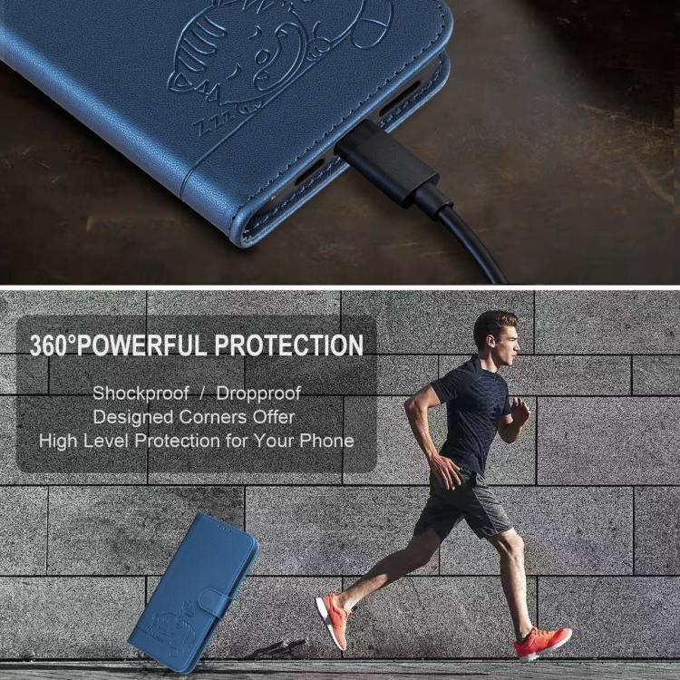 For Ulefone Note 20 Pro Cat Butterfly Embossed RFID Vegan Leather Phone Case with Strap(Dark Blue) - Image 8