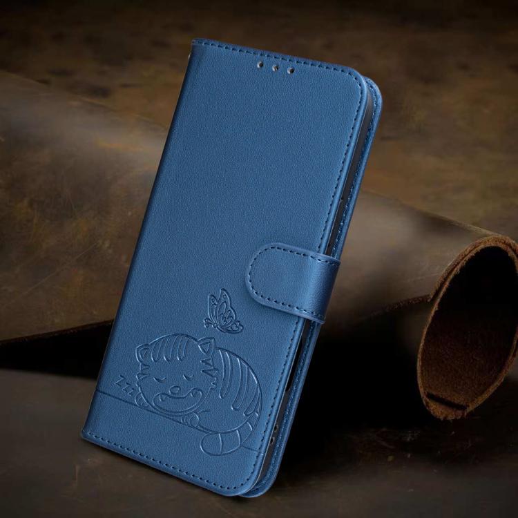For Ulefone Note 20 Pro Cat Butterfly Embossed RFID Vegan Leather Phone Case with Strap(Dark Blue) - Image 9