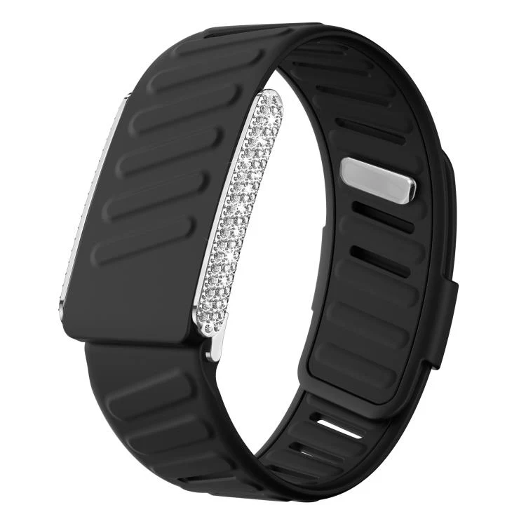 For WHOOP 5.0 Regular Full Diamond Style Two Color Silicone Watch Band(Black)