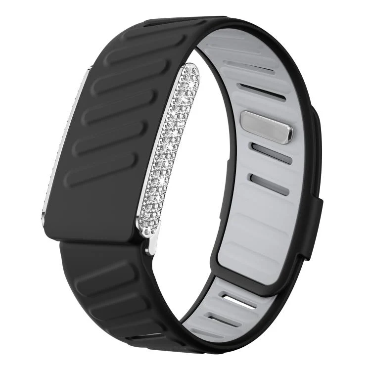 For WHOOP 5.0 Regular Full Diamond Style Two Color Silicone Watch Band(Black Light Gray)