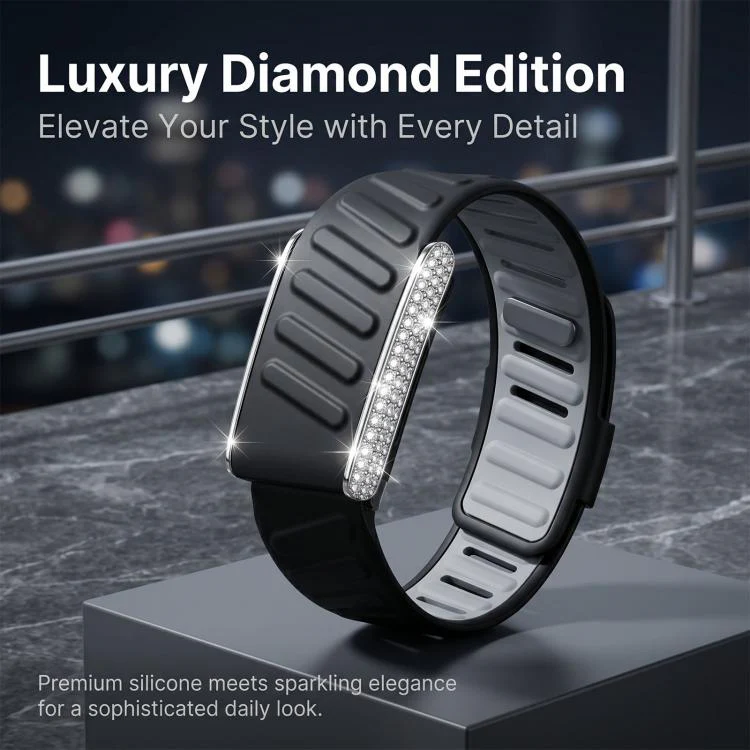 For WHOOP 5.0 Regular Full Diamond Style Two Color Silicone Watch Band(Dark Blue Light Blue) - Image 7