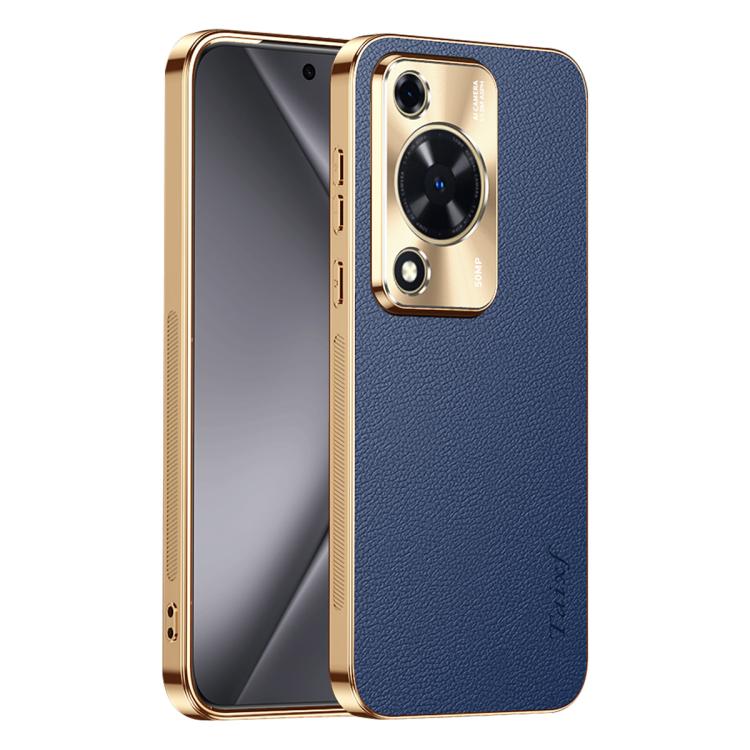 For Wiko Hi Enjoy 70 Electroplated Frame Litchi Texture PC + TPU Vegan Leather Phone Case(Blue)