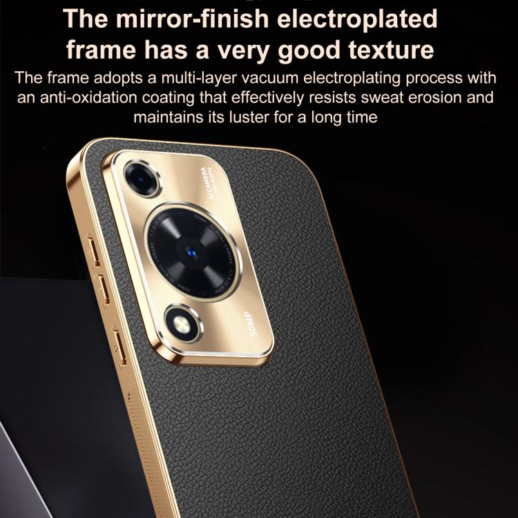 For Wiko Hi Enjoy 70 Electroplated Frame Litchi Texture PC + TPU Vegan Leather Phone Case(Brown) - Image 5