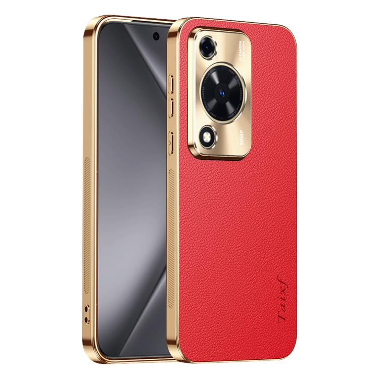 For Wiko Hi Enjoy 70 Electroplated Frame Litchi Texture PC + TPU Vegan Leather Phone Case(Red)