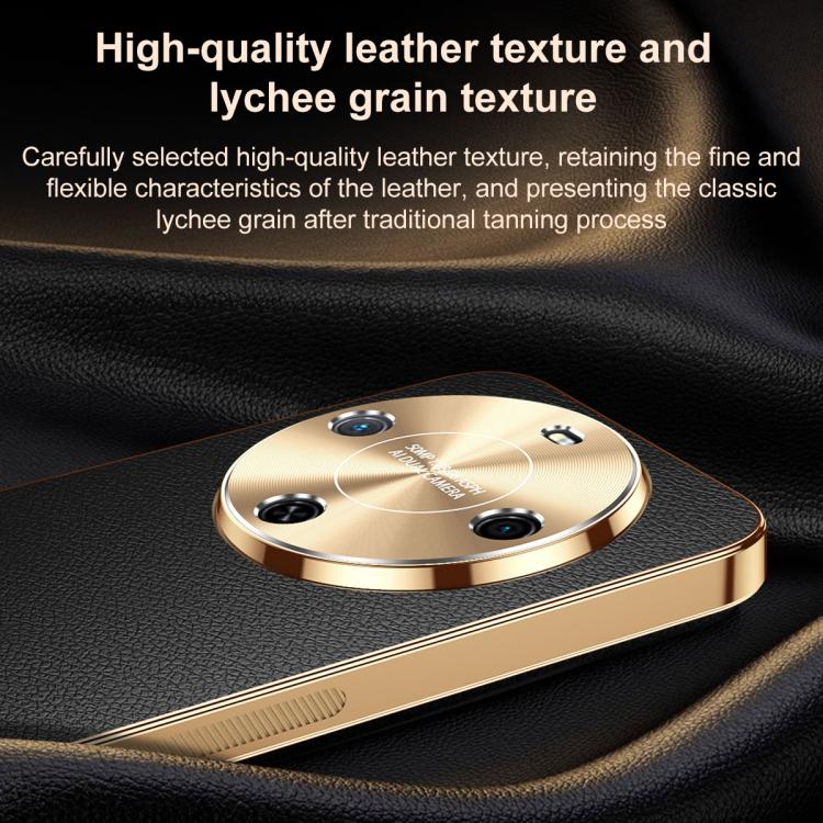 For Wiko Hi Enjoy 70 Plus Electroplated Frame Litchi Texture PC + TPU Vegan Leather Phone Case(Blue) - Image 4