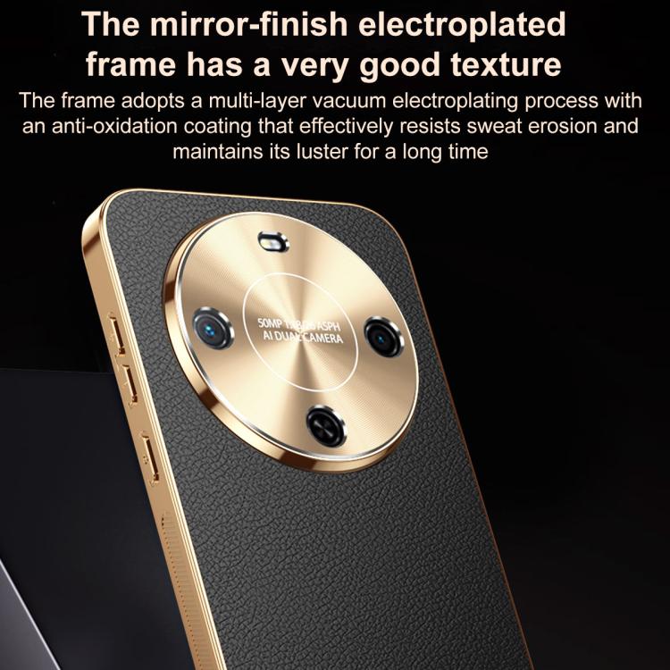 For Wiko Hi Enjoy 70 Plus Electroplated Frame Litchi Texture PC + TPU Vegan Leather Phone Case(Orange) - Image 5