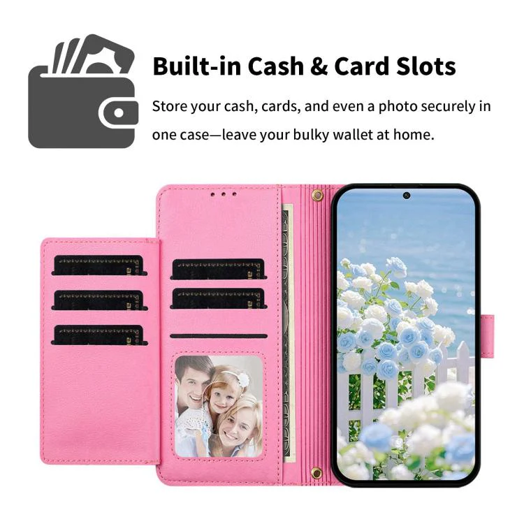 For Xiaomi 17 5G Butterfly Flower Zipper Wallet Vegan Leather Phone Case with Strap(Pink) - Image 3