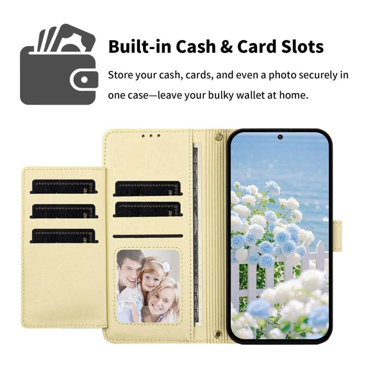 For Xiaomi 17 5G Butterfly Flower Zipper Wallet Vegan Leather Phone Case with Strap(Yellow) - Image 3