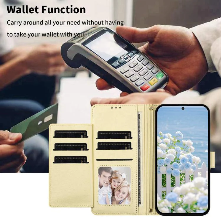 For Xiaomi 17 5G Butterfly Flower Zipper Wallet Vegan Leather Phone Case with Strap(Yellow) - Image 7