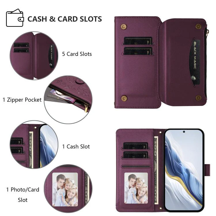 For Xiaomi 17 Max 5G Butterfly Love Flower Multi-card Zipper Wallet Leather Phone Case(Dark Purple) - Image 3