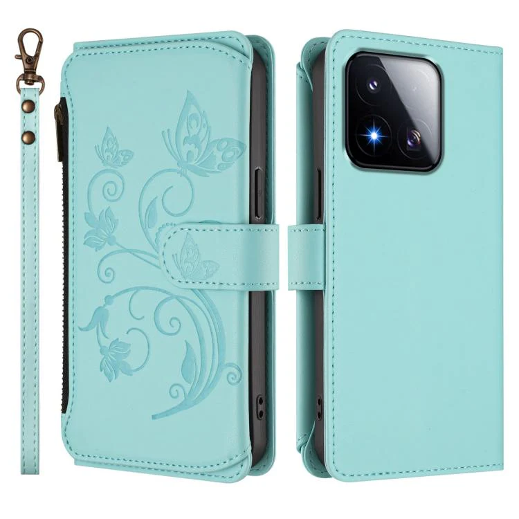 For Xiaomi 17 Max 5G Butterfly Love Flower Multi-card Zipper Wallet Leather Phone Case(Mint Green) - Image 2