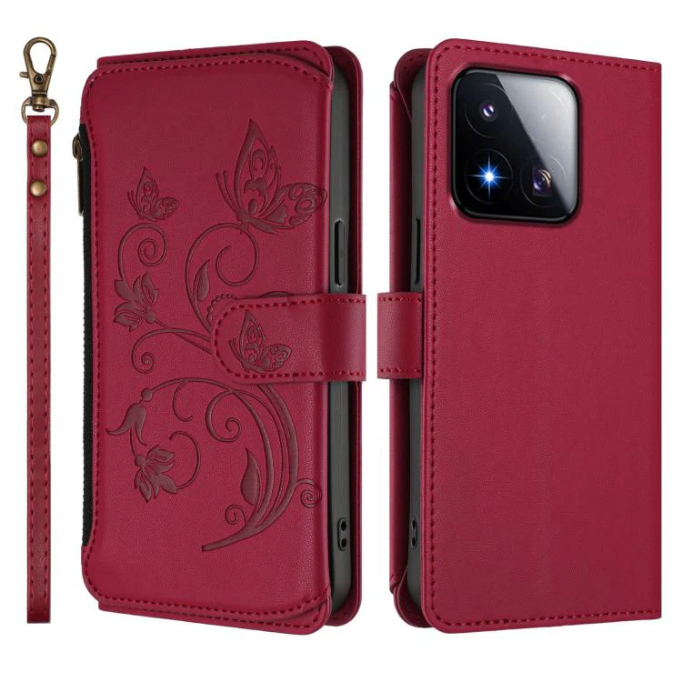 For Xiaomi 17 Max 5G Butterfly Love Flower Multi-card Zipper Wallet Leather Phone Case(Wine Red) - Image 2