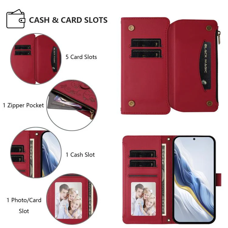 For Xiaomi 17 Max 5G Butterfly Love Flower Multi-card Zipper Wallet Leather Phone Case(Wine Red) - Image 3
