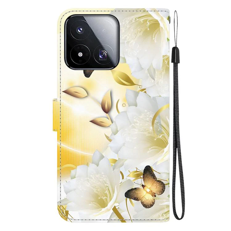 For Xiaomi 17 Max 5G Crystal Texture Colored Drawing Leather Phone Case(Gold Butterfly Epiphyllum) - Image 3
