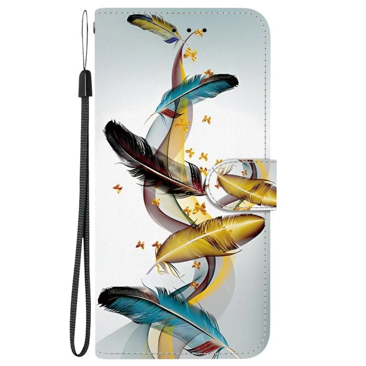 For Xiaomi 17 Max 5G Crystal Texture Colored Drawing Leather Phone Case(Gold Butterfly Feathers) - Image 2