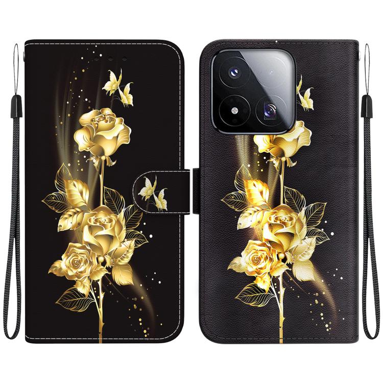 For Xiaomi 17 Max 5G Crystal Texture Colored Drawing Leather Phone Case(Gold Butterfly Rose)