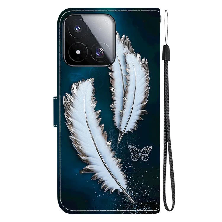 For Xiaomi 17 Max 5G Crystal Texture Colored Drawing Leather Phone Case(White Butterfly Feathers) - Image 3