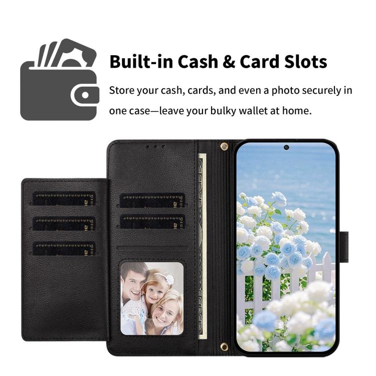 For Xiaomi 17 Pro 5G Butterfly Flower Zipper Wallet Vegan Leather Phone Case with Strap(Black) - Image 3