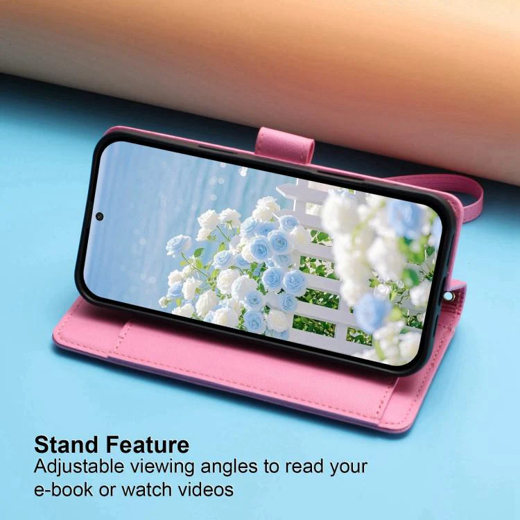 For Xiaomi 17 Pro 5G Butterfly Flower Zipper Wallet Vegan Leather Phone Case with Strap(Pink) - Image 5