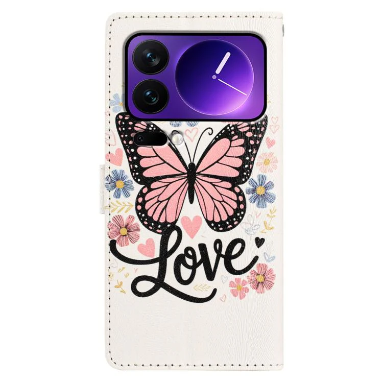 For Xiaomi 17 Pro CH002 Colored Drawing Buckle Clasp Vegan Leather Phone Case(Pink Butterflies) - Image 3