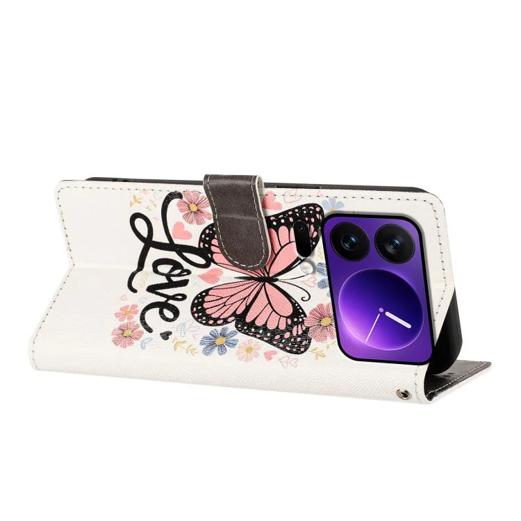 For Xiaomi 17 Pro CH002 Colored Drawing Buckle Clasp Vegan Leather Phone Case(Pink Butterflies) - Image 5