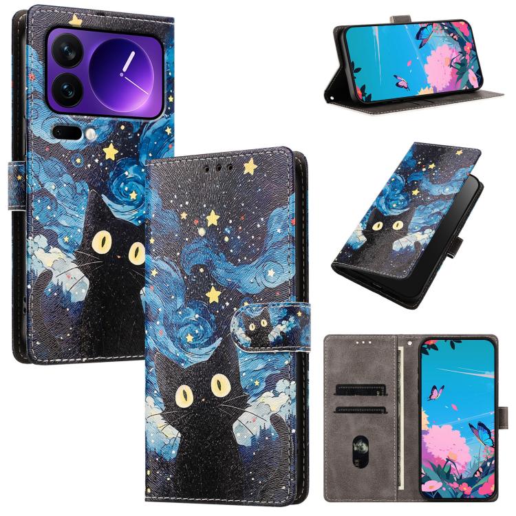 For Xiaomi 17 Pro CH002 Colored Drawing Buckle Clasp Vegan Leather Phone Case(Star Cat) - Image 2