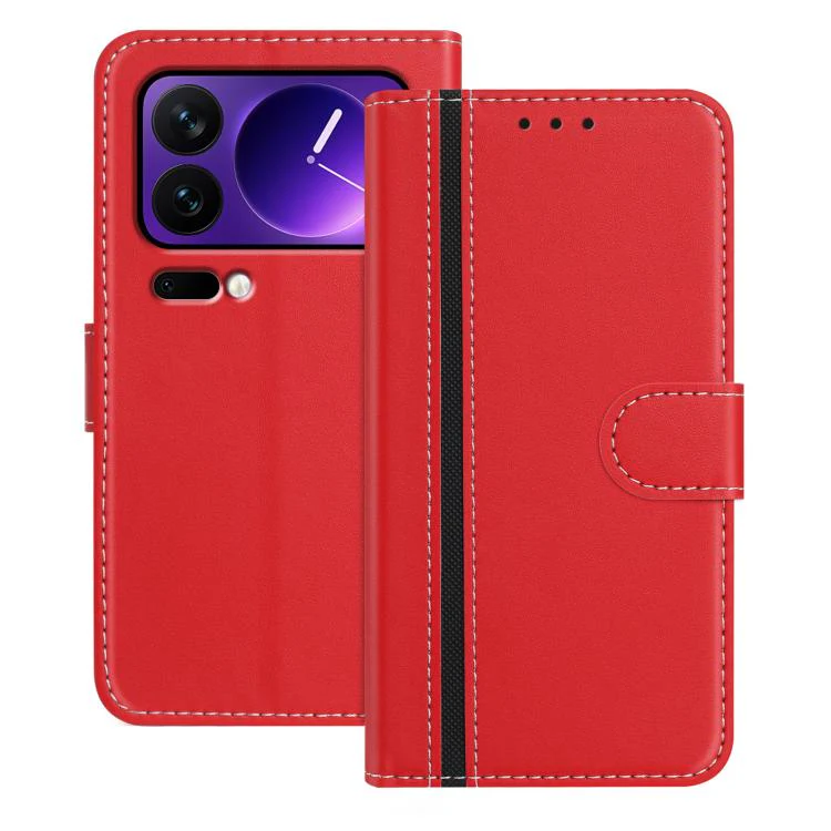 For Xiaomi 17 Pro Color Block Card Slots Vegan Leather Phone Case(Red)