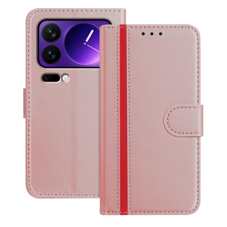 For Xiaomi 17 Pro Color Block Card Slots Vegan Leather Phone Case(Rose Gold)