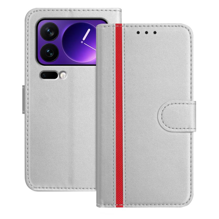 For Xiaomi 17 Pro Color Block Card Slots Vegan Leather Phone Case(Silver)