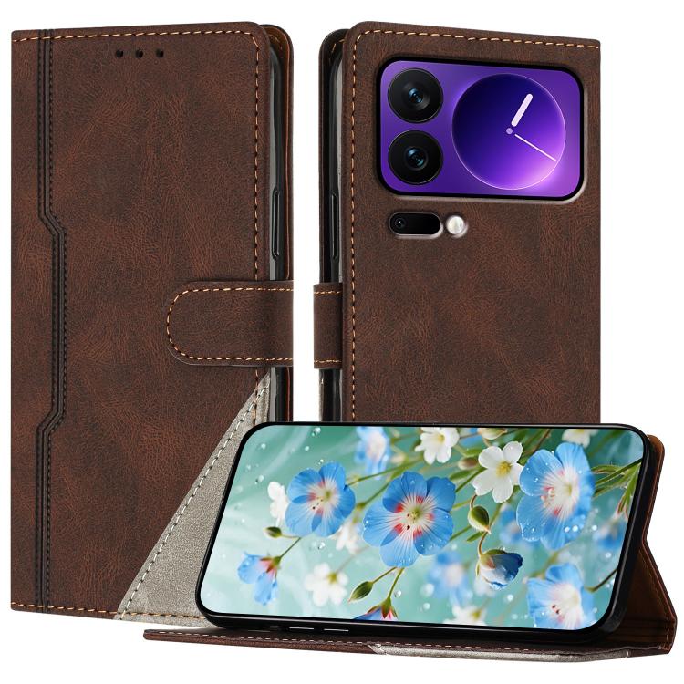 For Xiaomi 17 Pro Color Matching Buckle Clasp Vegan Leather Phone Case(Brown)