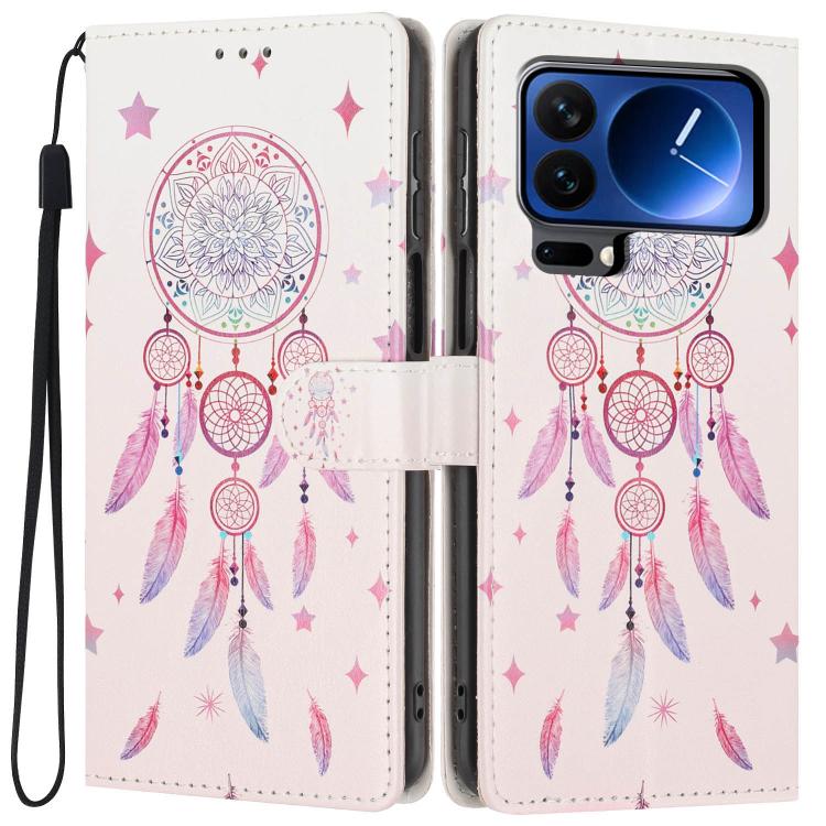 For Xiaomi 17 Pro Colorful Painting Vegan Leather Phone Case with Lanyard(Feather Wind Chimes)
