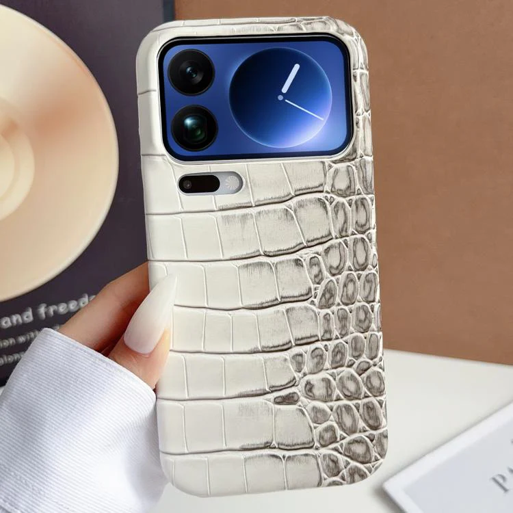 For Xiaomi 17 Pro Gradient Crocodile Texture PU Hybrid PC Phone Case(Left and Right Light Grey White)