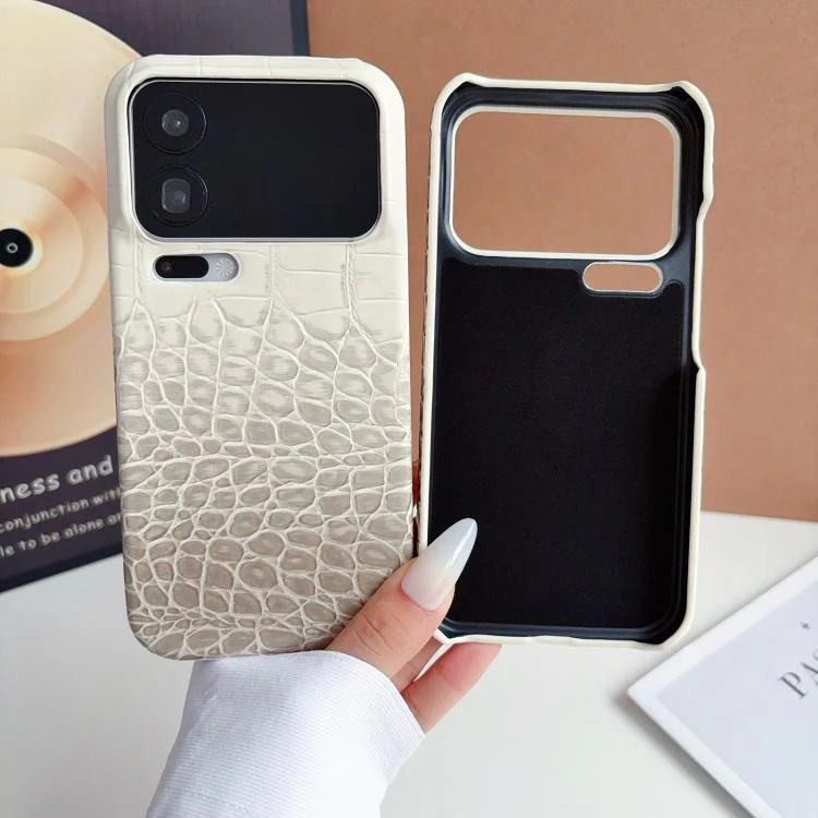 For Xiaomi 17 Pro Gradient Crocodile Texture PU Hybrid PC Phone Case(Left and Right Light Grey White) - Image 3