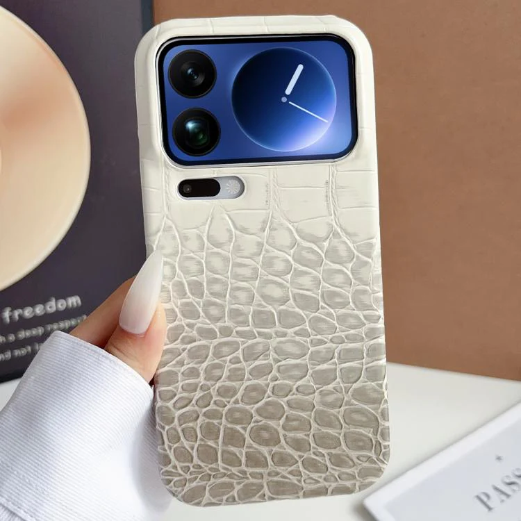 For Xiaomi 17 Pro Gradient Crocodile Texture PU Hybrid PC Phone Case(Top to Bottom Light Grey White)