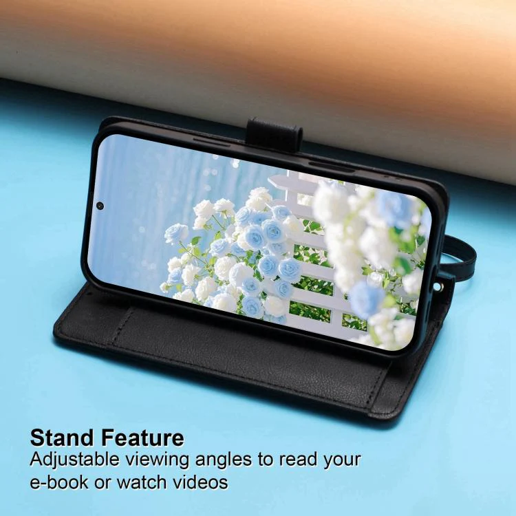 For Xiaomi 17 Pro Max 5G Butterfly Flower Zipper Wallet Vegan Leather Phone Case with Strap(Black) - Image 5