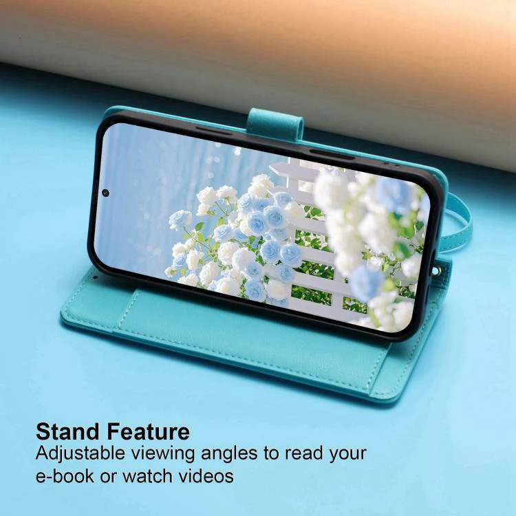 For Xiaomi 17 Pro Max 5G Butterfly Flower Zipper Wallet Vegan Leather Phone Case with Strap(Lake Blue) - Image 5