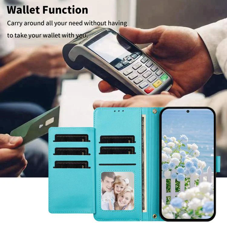 For Xiaomi 17 Pro Max 5G Butterfly Flower Zipper Wallet Vegan Leather Phone Case with Strap(Lake Blue) - Image 7