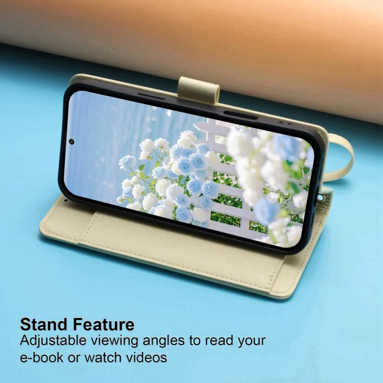 For Xiaomi 17 Pro Max 5G Butterfly Flower Zipper Wallet Vegan Leather Phone Case with Strap(Yellow) - Image 5